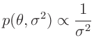 $\displaystyle p(\bm{\theta},\sigma^2) \propto \frac{1}{\sigma^2}
$