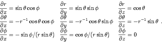 \begin{displaymath}
\begin{array}{lll}
\displaystyle \frac{\partial r}{\partial ...
...displaystyle \frac{\partial \phi
}{\partial z}=0
\end{array}.
\end{displaymath}