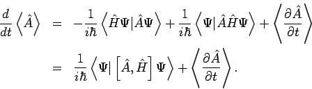 \begin{eqnarray*}
\frac{d}{dt}\left\langle \hat{A}\right\rangle &=&-\frac{1}{i\h...
...+\left\langle \frac{\partial \hat{A}}{\partial t}\right\rangle
.
\end{eqnarray*}