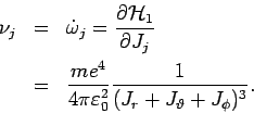 \begin{eqnarray*}
\nu _{j} &=&\dot{\omega}_{j}=\frac{\partial \mathcal{H}_{1}}{\...
...epsilon _{0}^{2}}\frac{1}{(J_{r}+J_{\vartheta
}+J_{\phi })^{3}}.
\end{eqnarray*}