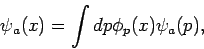\begin{displaymath}
\psi _{a}(x)=\int dp\phi _{p}(x)\psi _{a}(p),
\end{displaymath}