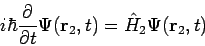 \begin{displaymath}
i\hbar \frac{\partial }{\partial t}\Psi (\mathbf{r}_{2},t)=\hat{H}_{2}\Psi (%
\mathbf{r}_{2},t)
\end{displaymath}