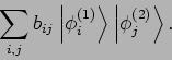 \begin{displaymath}
\sum_{i,j}b_{ij}\left\vert \phi _{i}^{(1)}\right\rangle \left\vert \phi
_{j}^{(2)}\right\rangle .
\end{displaymath}