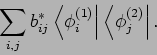 \begin{displaymath}
\sum_{i,j}b_{ij}^{*}\left\langle \phi _{i}^{(1)}\right\vert \left\langle \phi
_{j}^{(2)}\right\vert .
\end{displaymath}