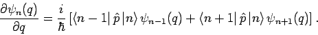 \begin{displaymath}
\frac{\partial \psi _{n}(q)}{\partial q}=\frac{i}{\hbar }\le...
...\vert \hat{p}\left\vert n\right\rangle \psi _{n+1}(q)\right] .
\end{displaymath}
