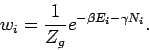 \begin{displaymath}
w_{i}=\frac{1}{Z_{g}}e^{-\beta E_{i}-\gamma N_{i}}.
\end{displaymath}