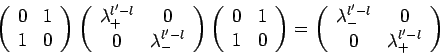 \begin{displaymath}
\left(\begin{array}{cc} 0 & 1 \\ 1 & 0 \end{array} \right)
\...
...lambda_-^{l'-l} & 0 \\ 0 & \lambda_+^{l'-l}
\end{array}\right)
\end{displaymath}